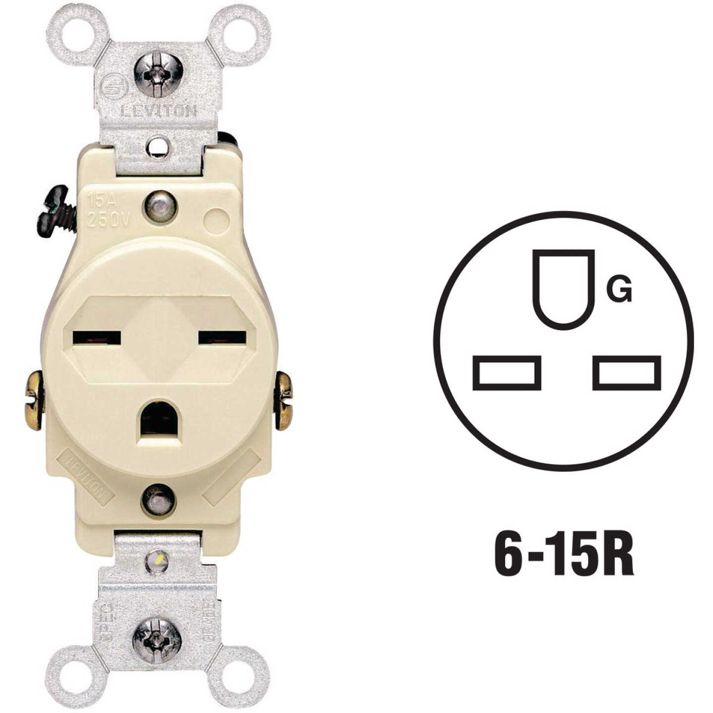 Leviton 15A Ivory Heavy-Duty 6-15R Grounding Single Outlet Image 1