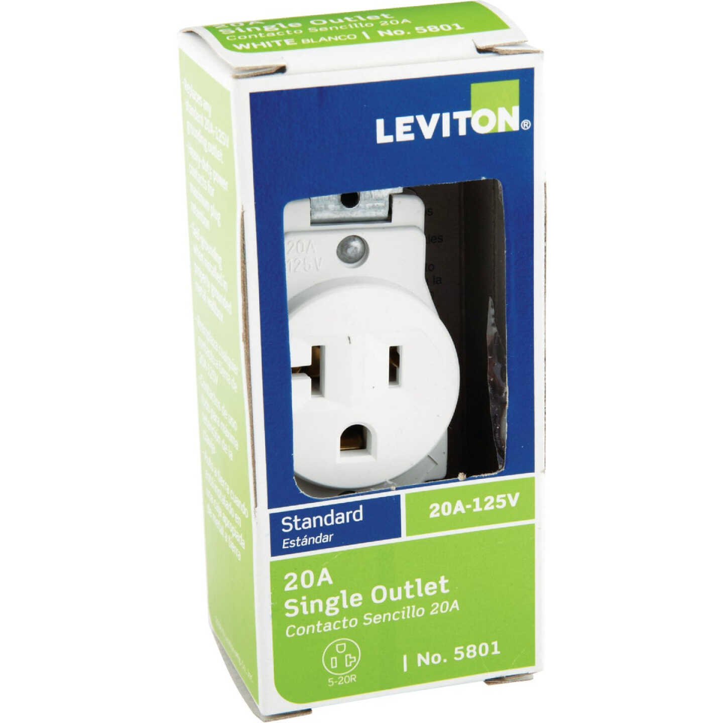 Leviton 20A White Commercial Grade 5-20R Shallow Single Outlet Image 2