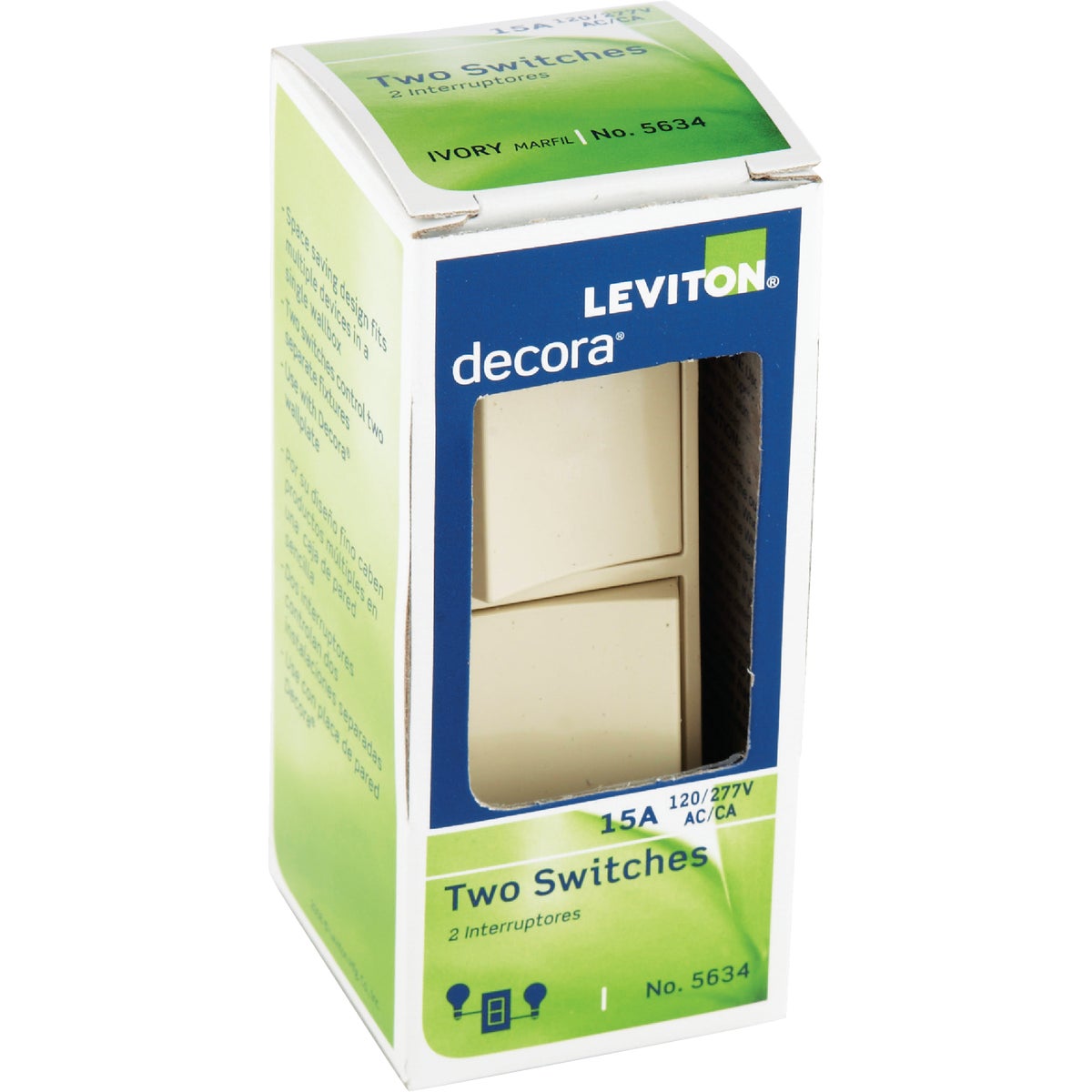 Leviton Single Pole Ivory 15A Duplex Switch Image 2