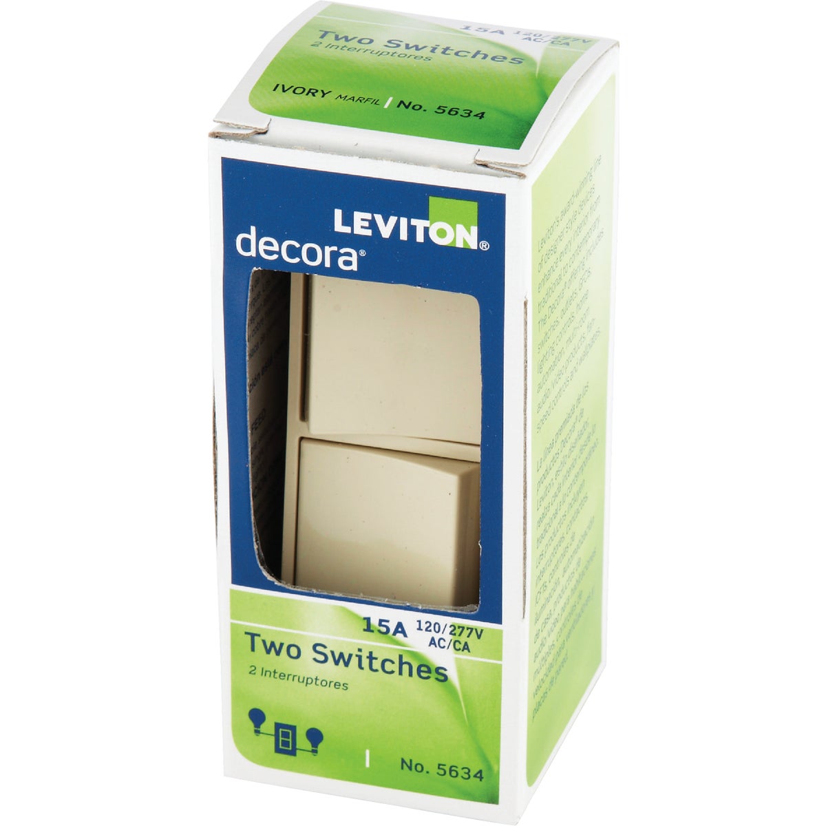 Leviton Single Pole Ivory 15A Duplex Switch Image 3