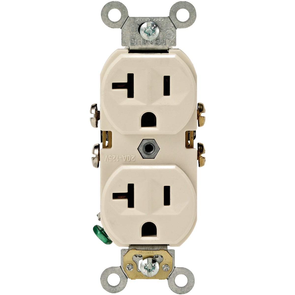 Leviton 20A Light Almond Shallow Commercial Grade 5-20R Duplex Outlet Image 2