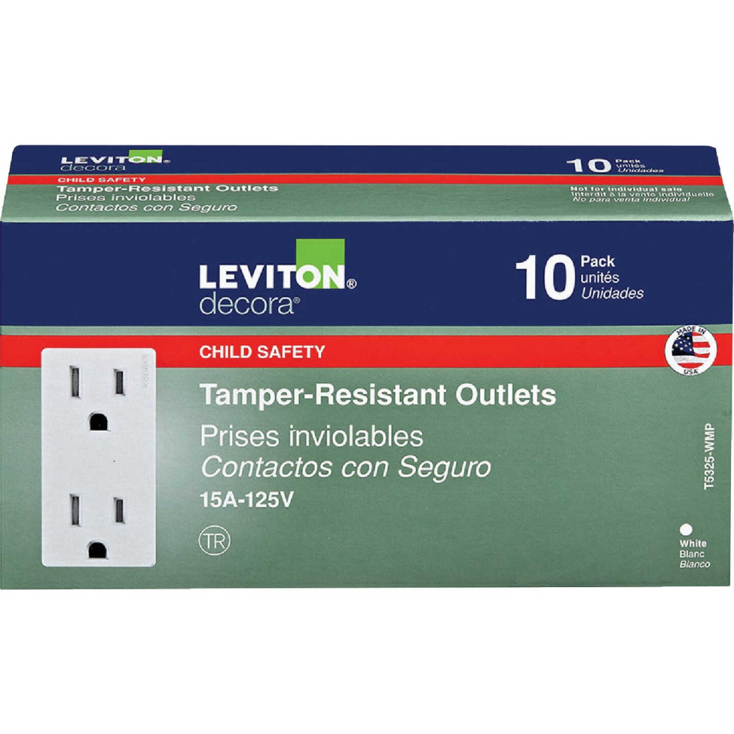 Leviton Decora 15A White Tamper Resistant 5-15R Duplex Outlet (10-Pack) Image 2