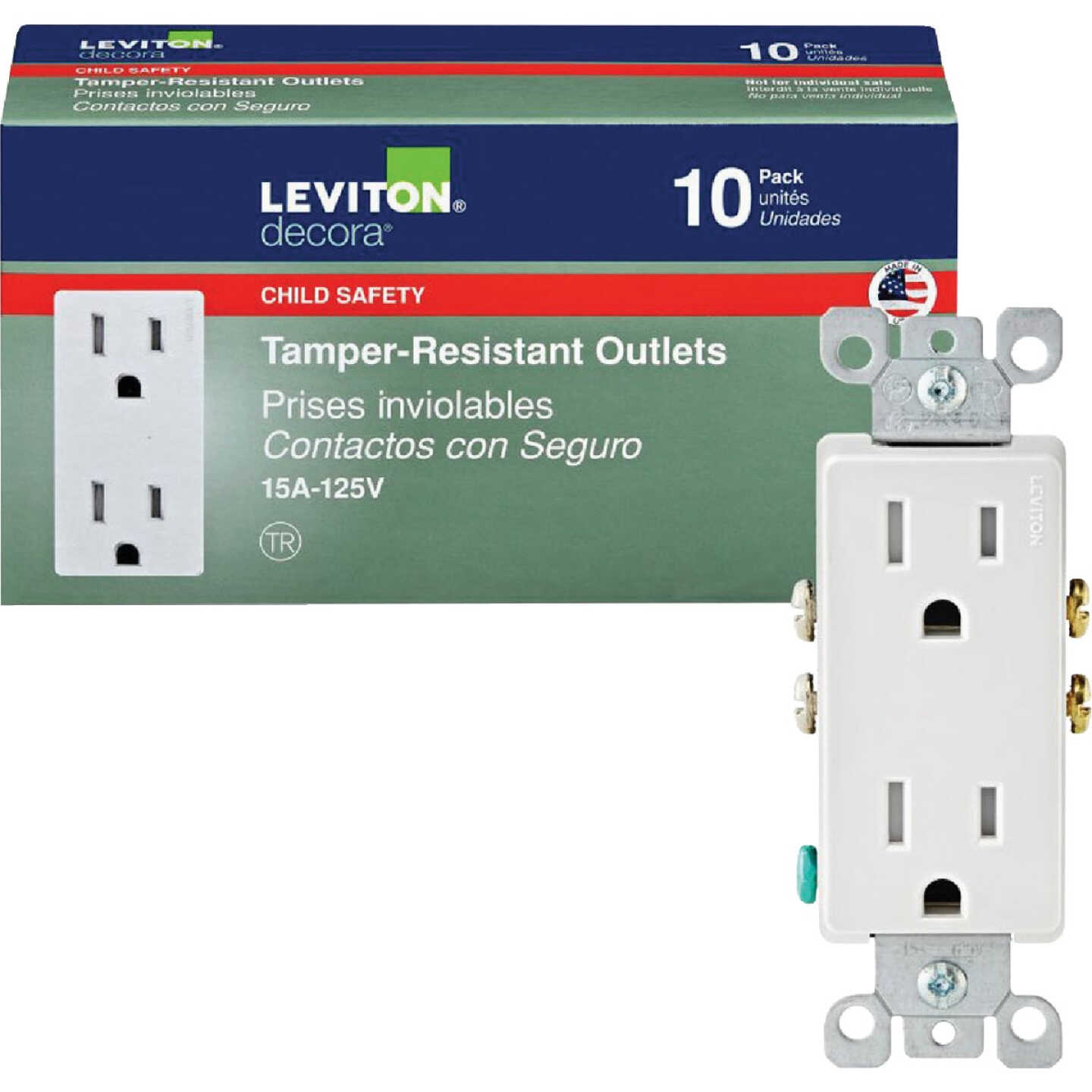 Leviton Decora 15A White Tamper Resistant 5-15R Duplex Outlet (10-Pack) Image 1