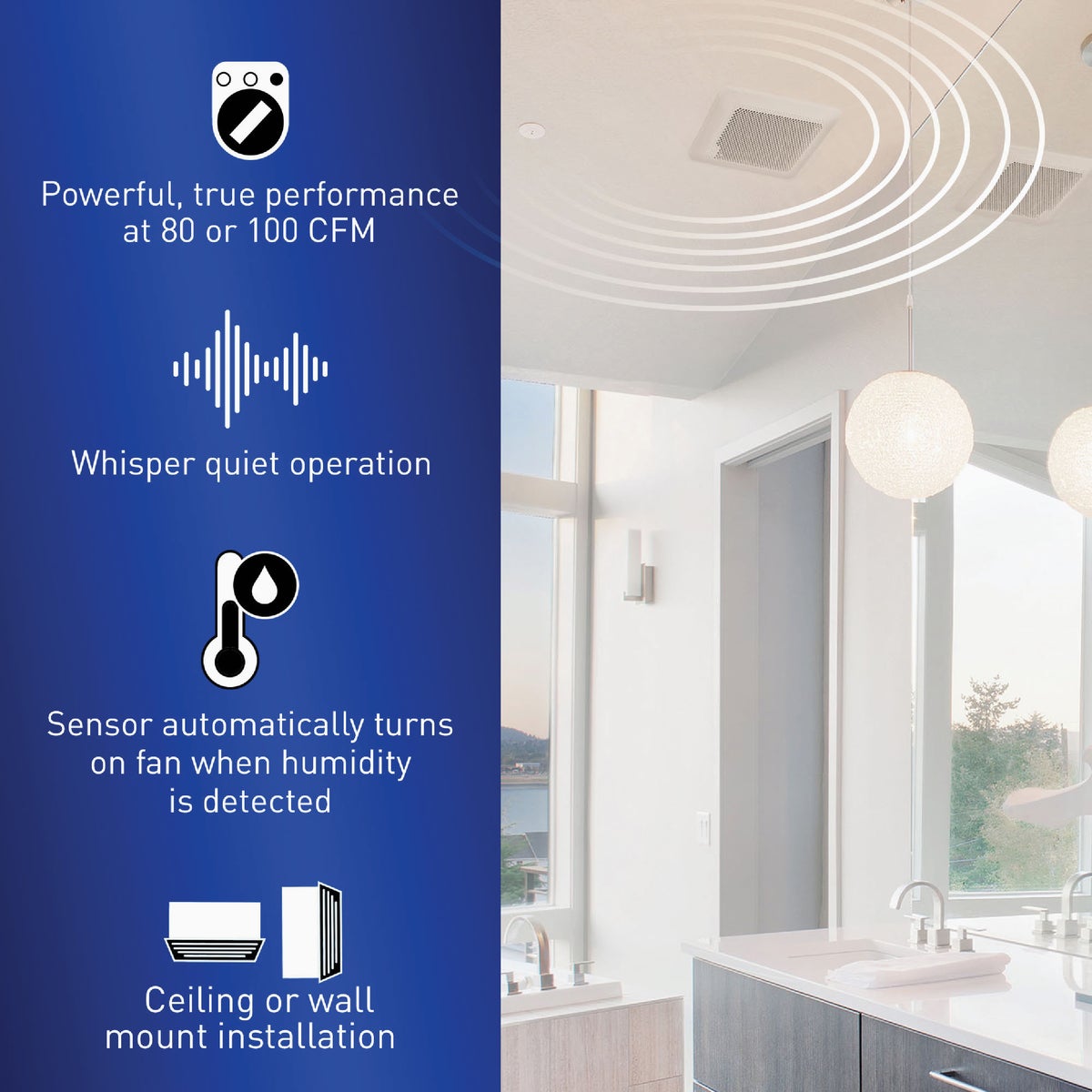 Panasonic Whisper Thin 80/100 CFM 0.5/0.9 Sones 120V Auto Bath Exhaust Fan Image 3