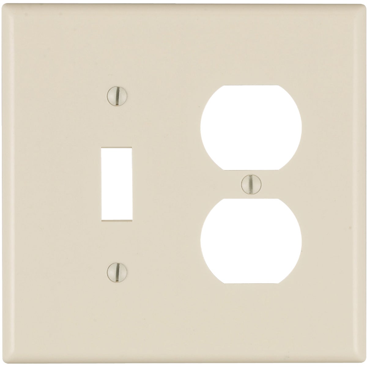 Leviton Mid-Way 2-Gang Thermoset Single Toggle/Duplex Outlet Wall Plate, Light Almond Image 1