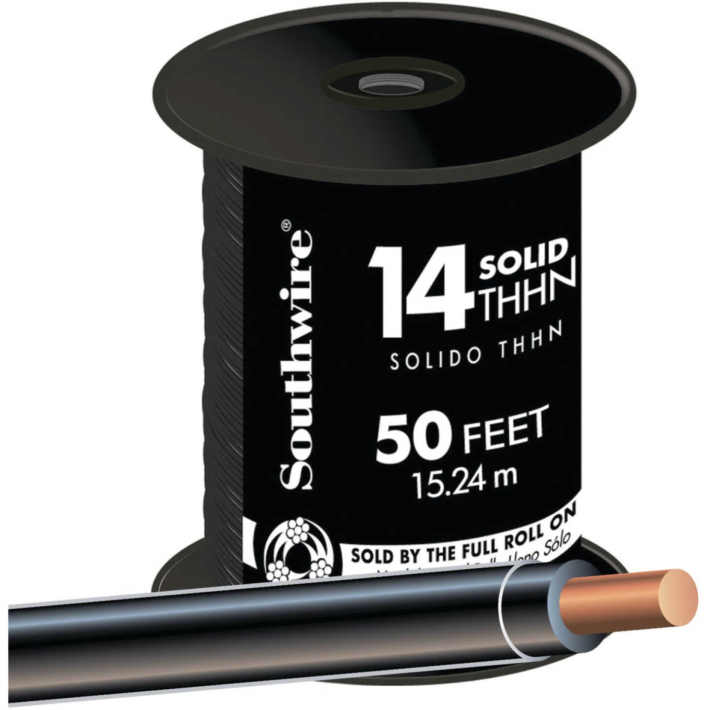 Southwire 50 Ft. 14 AWG Solid Black THHN Electrical Wire Image 1