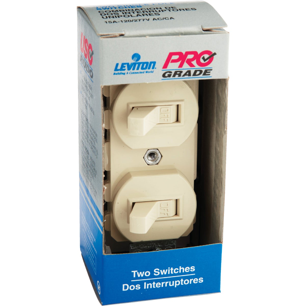 Leviton Single Pole Ivory 15A Quiet Duplex Switch Image 2