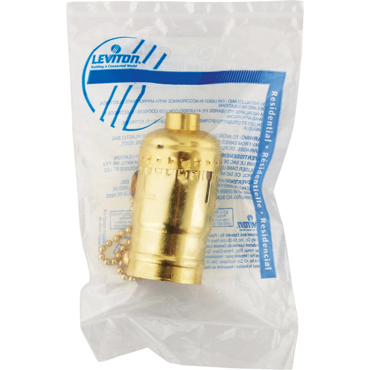 Leviton Pull Chain Medium Base Polished Gilt Lamp Socket Image 2