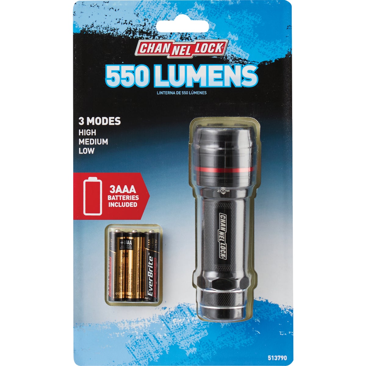 Channellock 550 Lm. Zoom Aluminum LED Flashlight