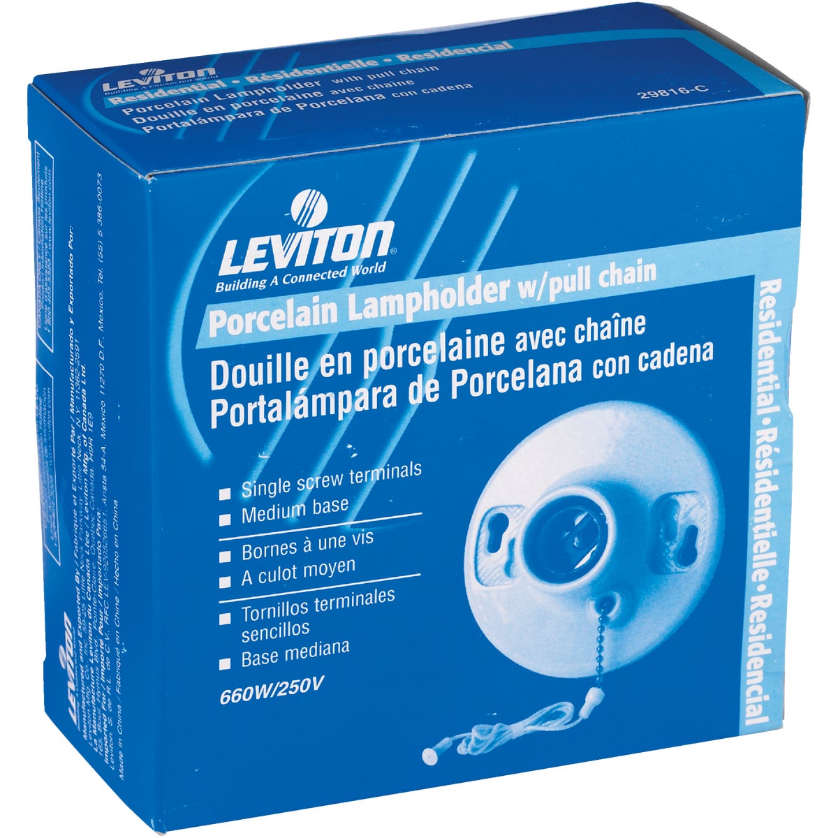 Leviton White Porcelain Incandescent Lampholder with Pull Chain Image 2