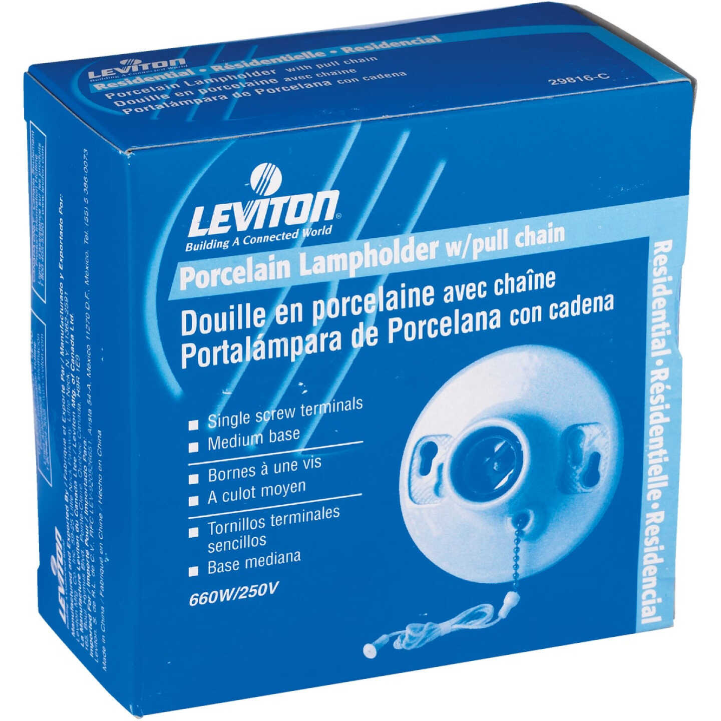 Leviton White Porcelain Incandescent Lampholder with Pull Chain Image 2