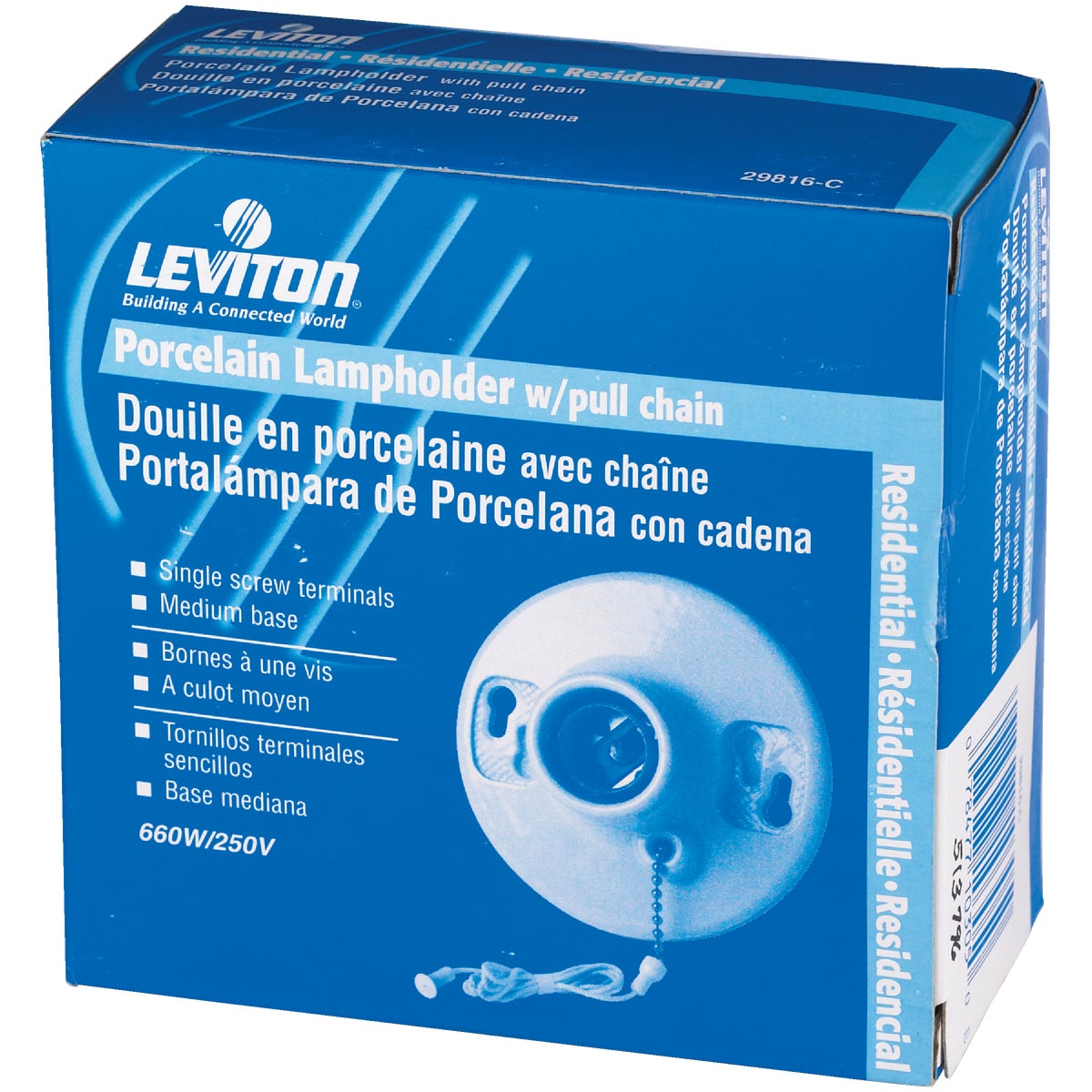 Leviton White Porcelain Incandescent Lampholder with Pull Chain Image 3