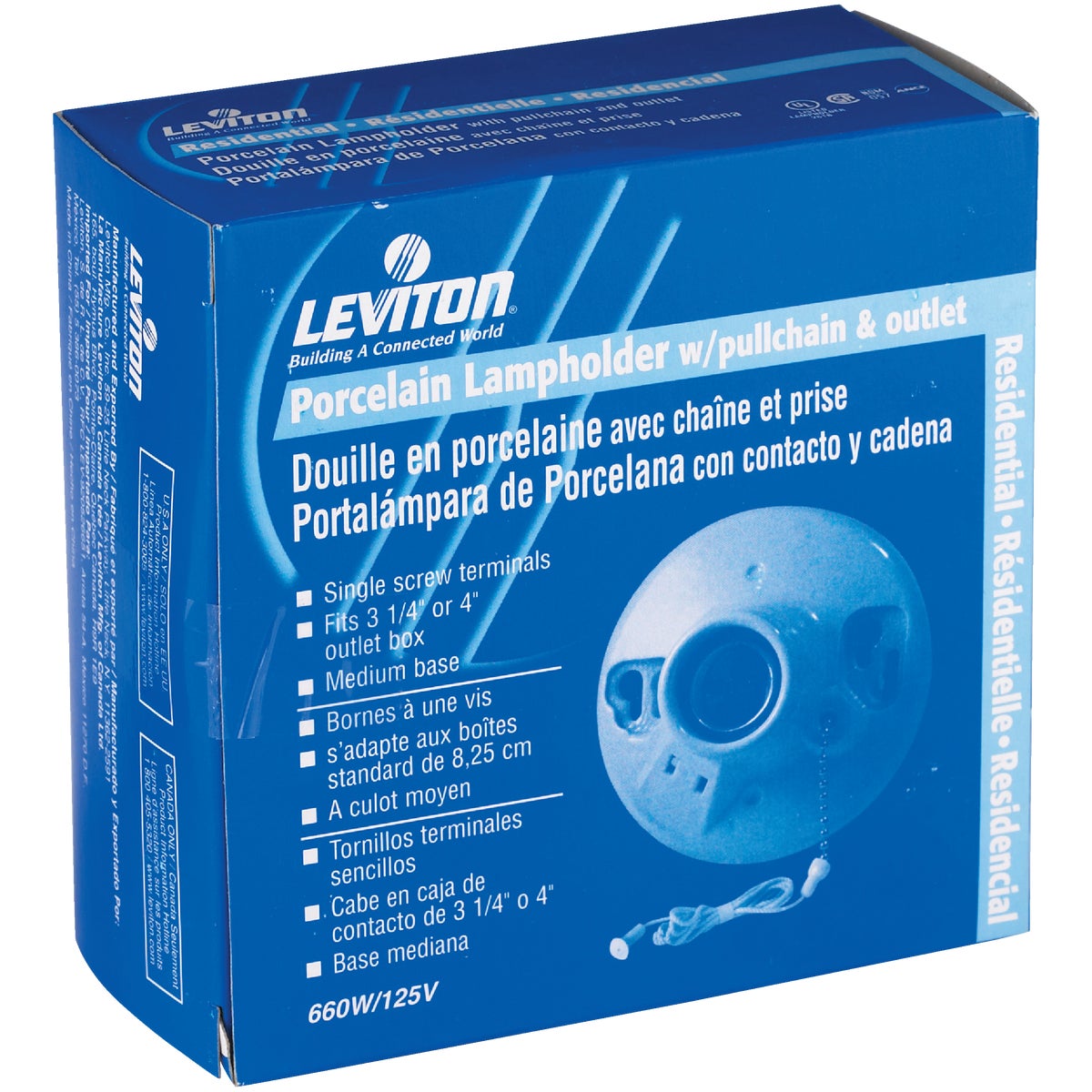 Leviton White Porcelain Incandescent Lampholder with Grounded Outlet Image 2