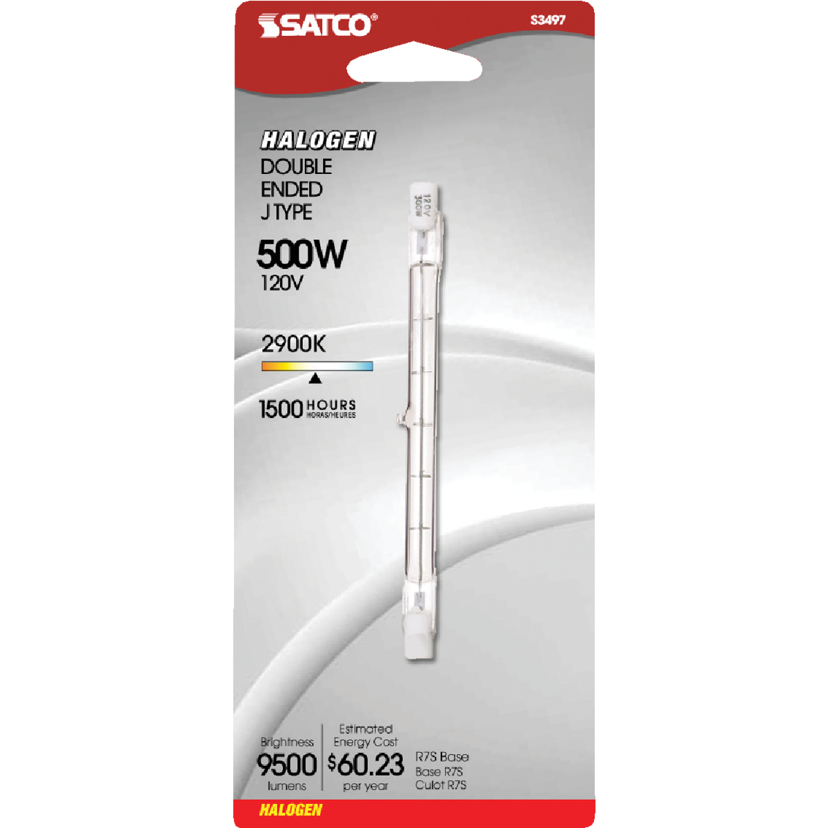Satco 500W 120V Clear R7S Base T3 Halogen Work Light Bulb Image 2