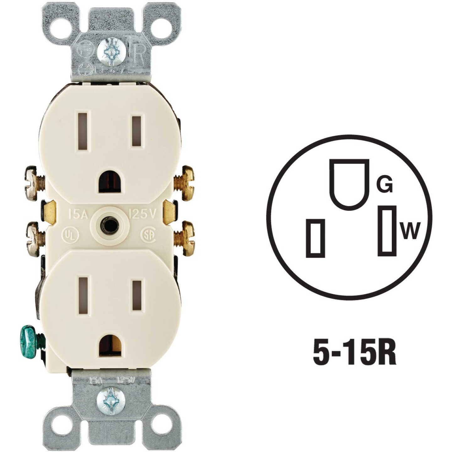 Leviton 15A Light Almond Tamper Resistant 5-15R Duplex Outlet Image 1