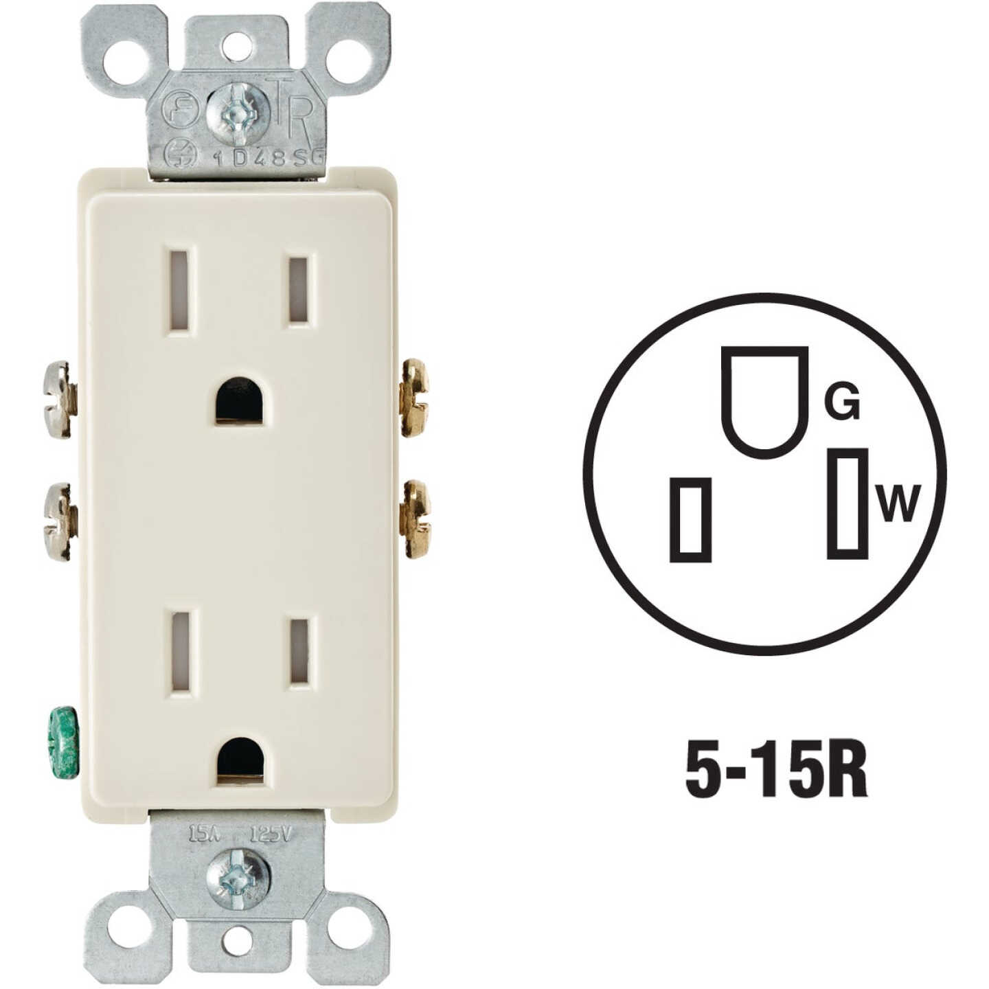 Leviton Decora 15A Light Almond Tamper Resistant 5-15R Duplex Outlet Image 1
