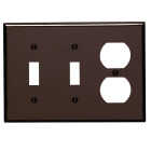 Leviton 3-Gang Plastic 2-Toggle/Duplex Outlet Wall Plate, Brown Image 1