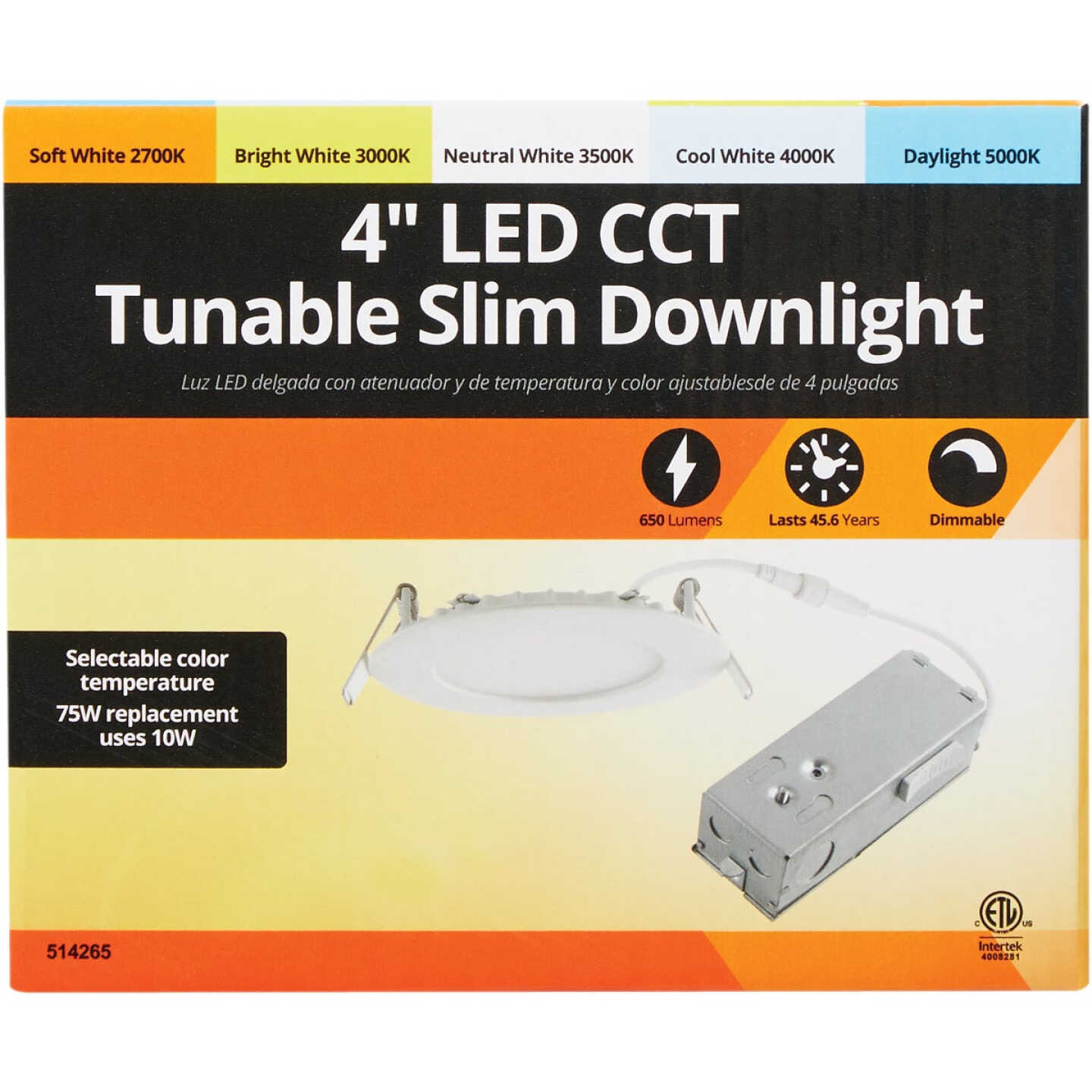 4 In. New Construction IC Rated White CCT Tunable Slim LED Downlight, 650 Lm. Image 2
