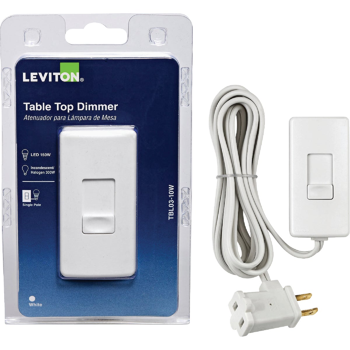 Leviton 300W Incandescent & Halogen/150W LED 120V Table Top Plug In Lamp Dimmer