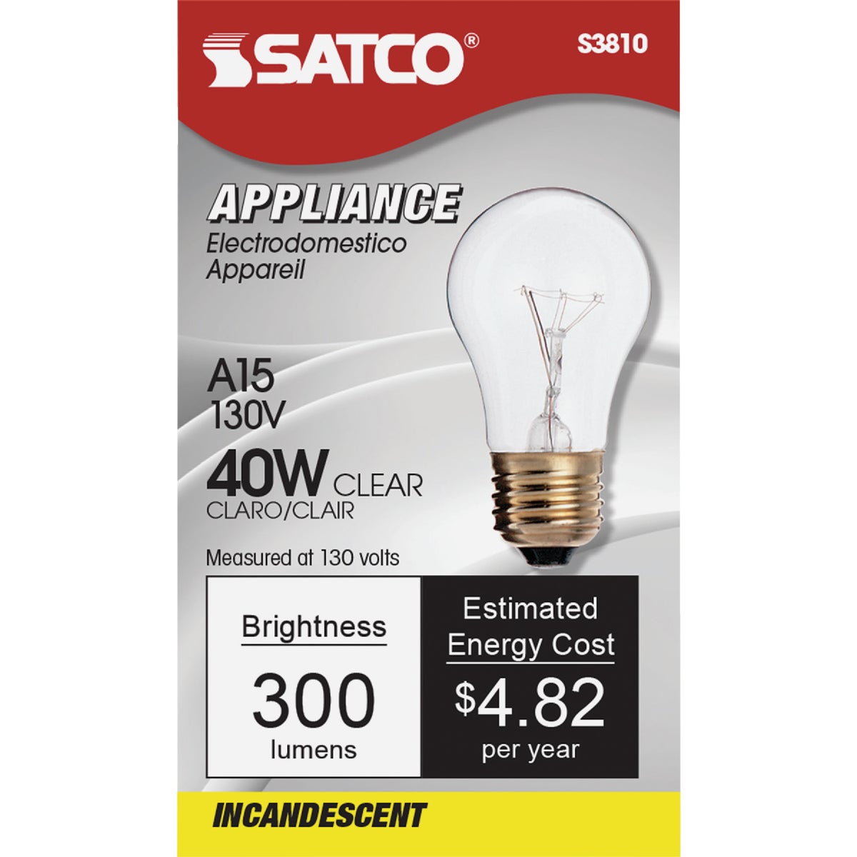 Satco 40W Clear Medium A15 Incandescent Appliance Light Bulb Image 2