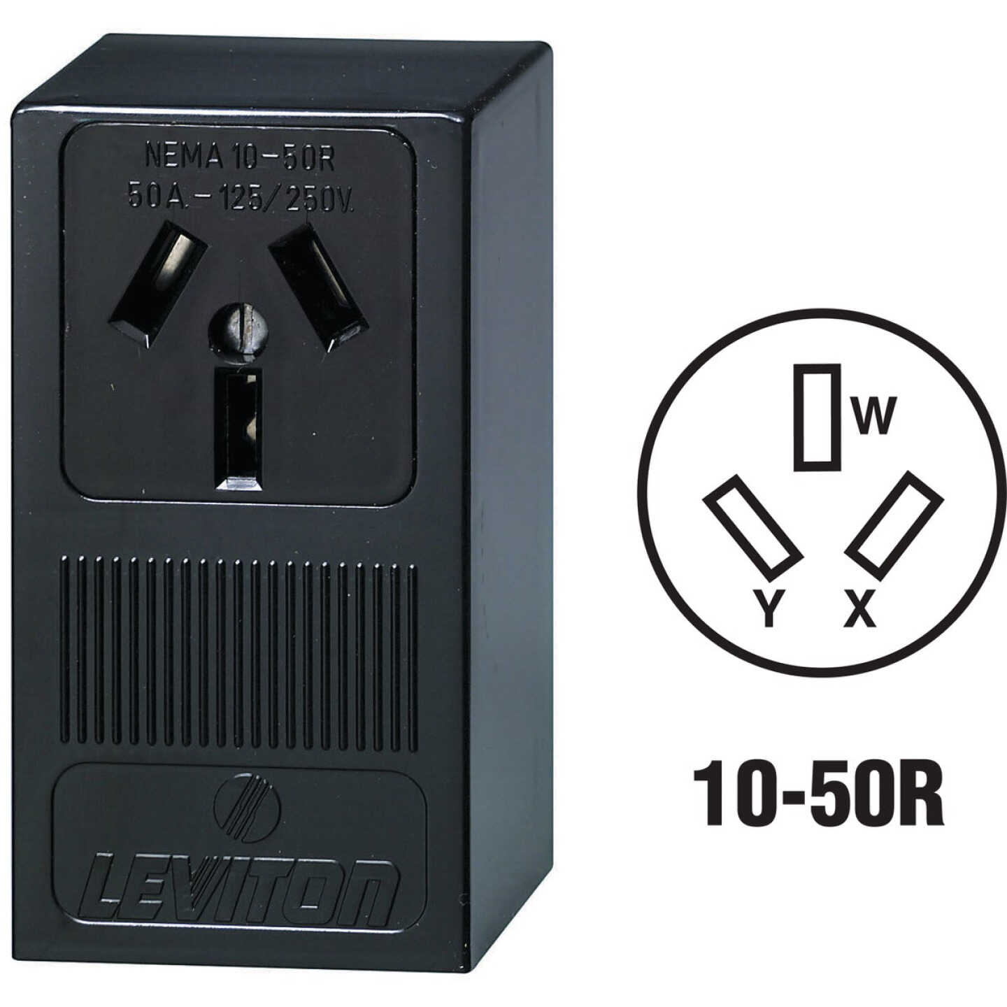 Leviton 50A Surface Mount Black 10-50R Non-Grounding Range Power Outlet Image 1