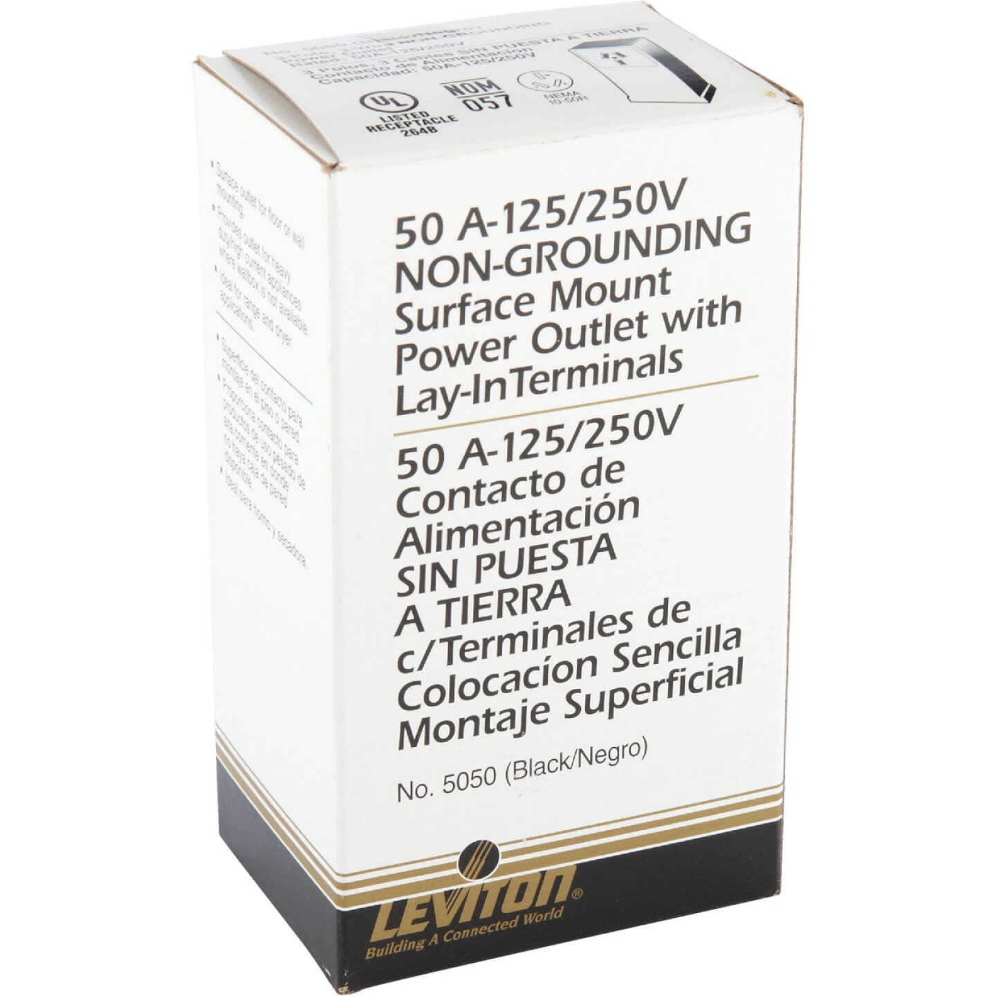Leviton 50A Surface Mount Black 10-50R Non-Grounding Range Power Outlet Image 2