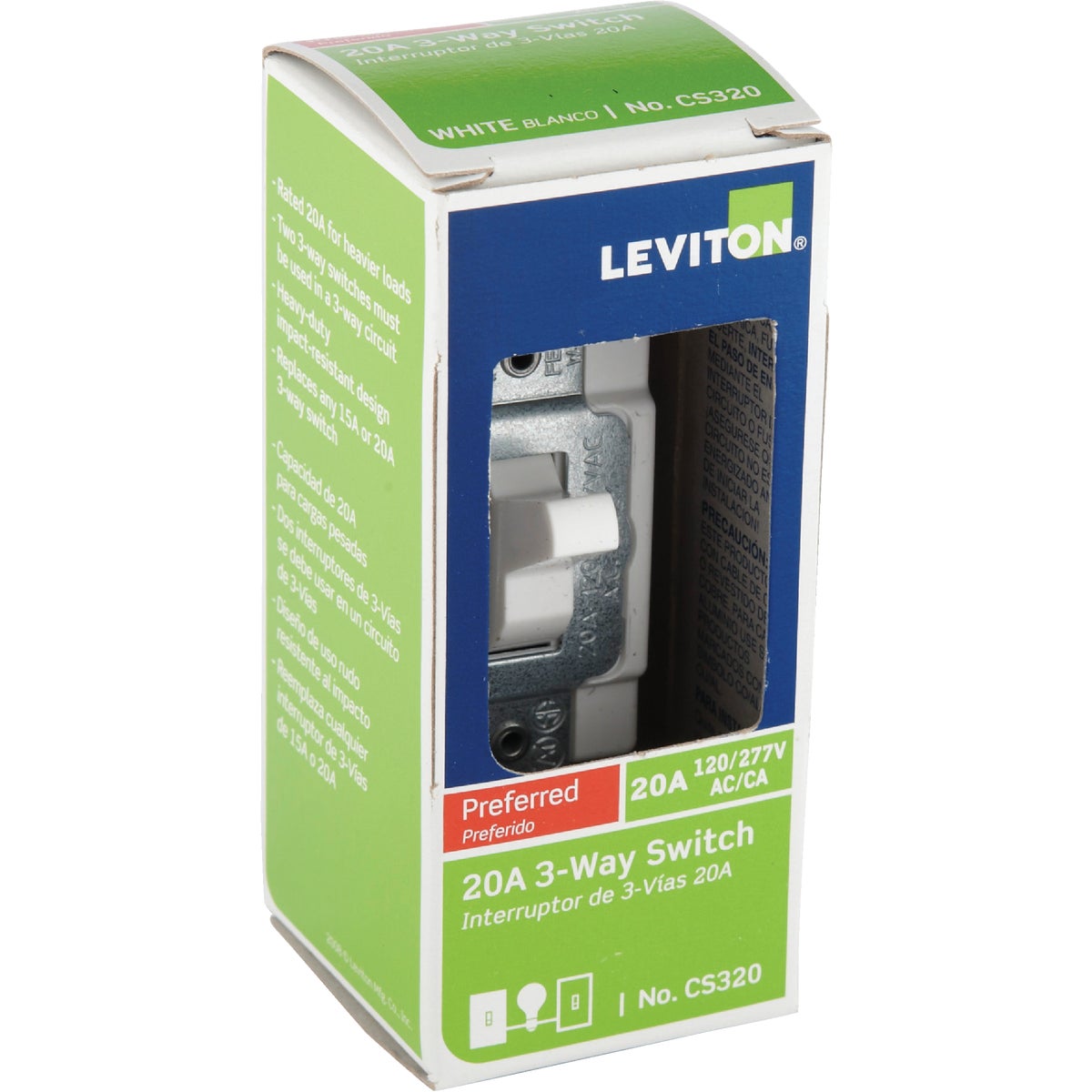 Leviton Toggle White 20A Grounding Quiet 3-Way Switch Image 2