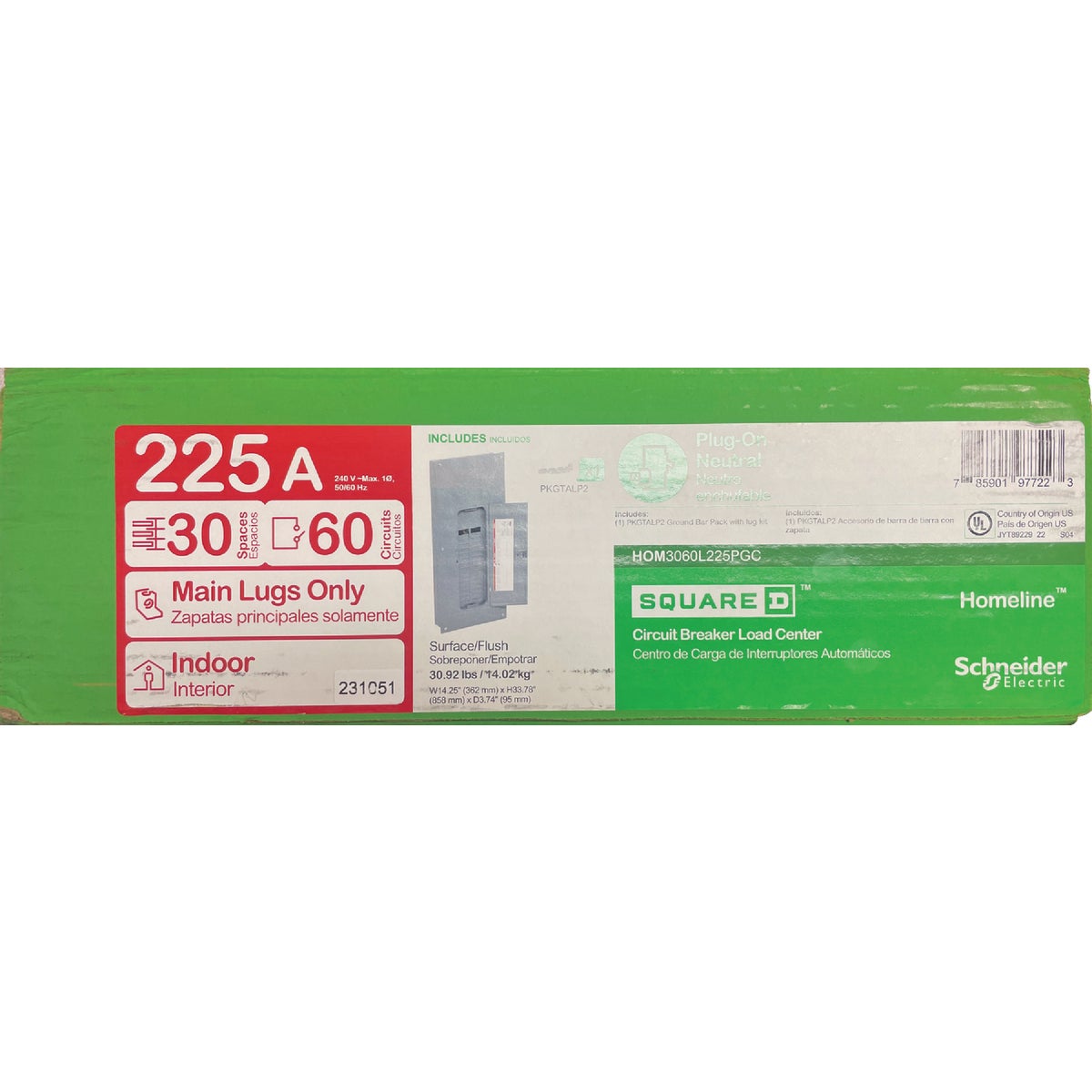Square D Homeline 225A 30-Space 60-Circuit Indoor Plug On Neutral Main Lug Load Center with Ground Bar Image 4