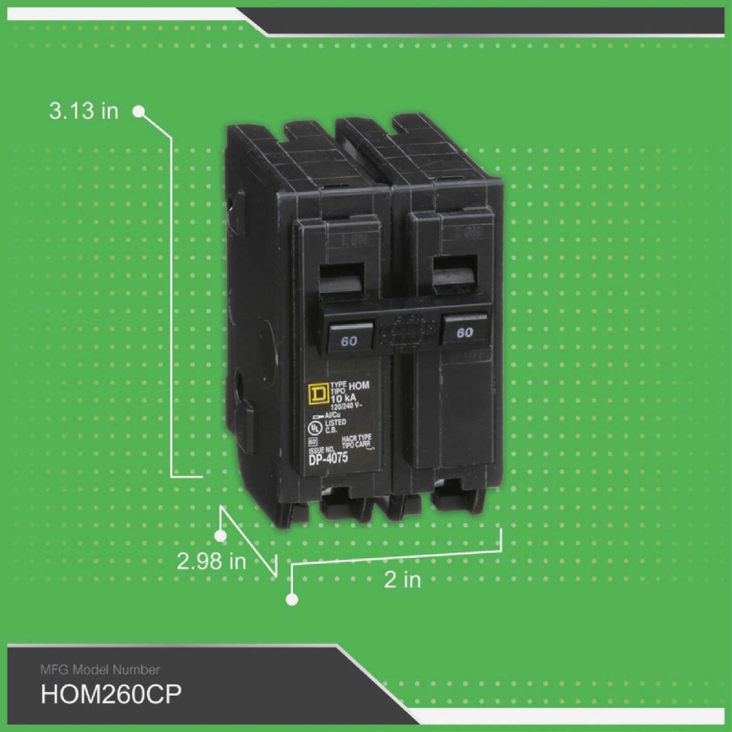 Square D Homeline 60A Double-Pole Standard Trip Circuit Breaker Image 2