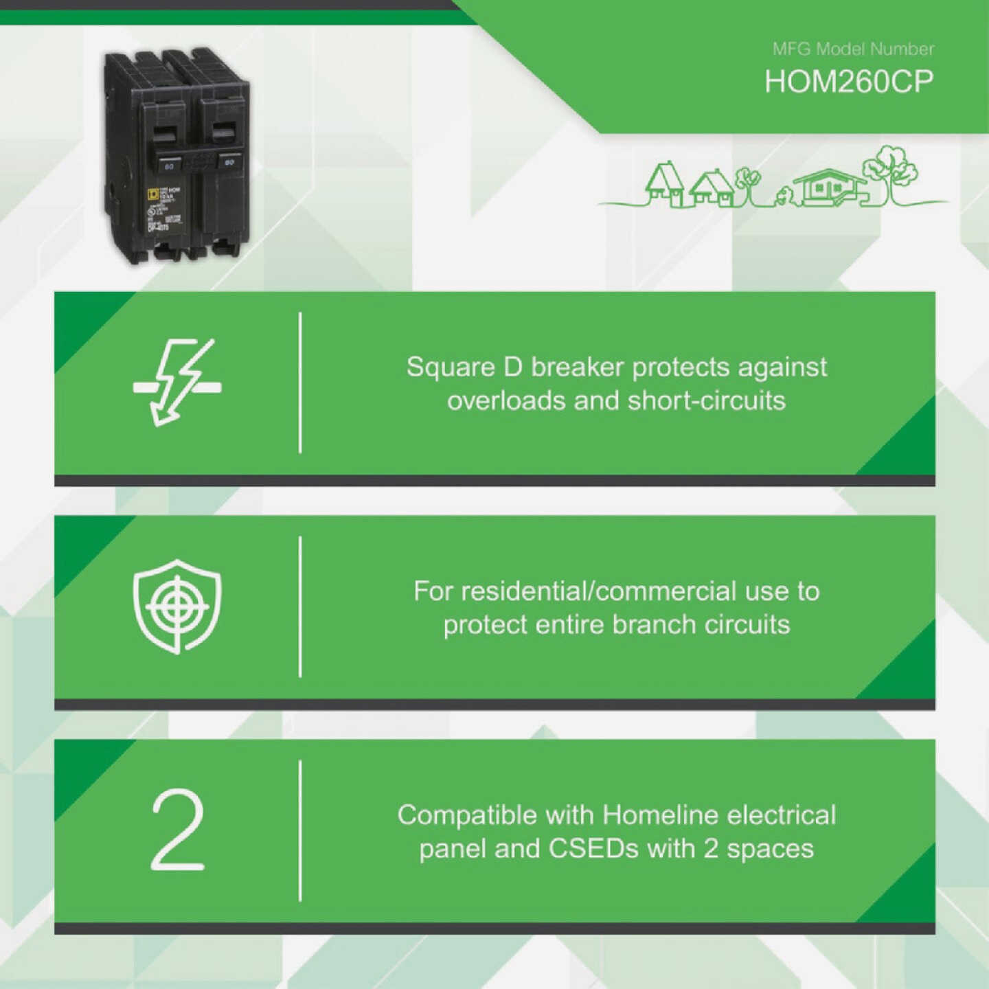 Square D Homeline 60A Double-Pole Standard Trip Circuit Breaker Image 3