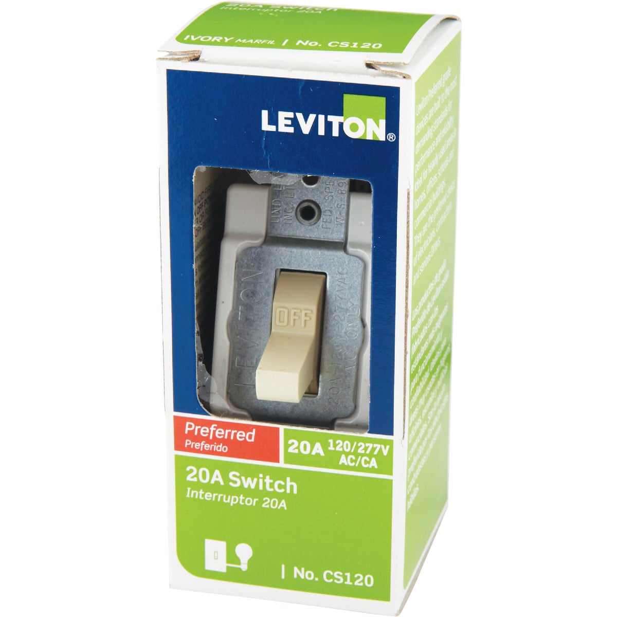 Leviton Commercial Grade 20 Amp Toggle Single Pole Switch, Ivory Image 3