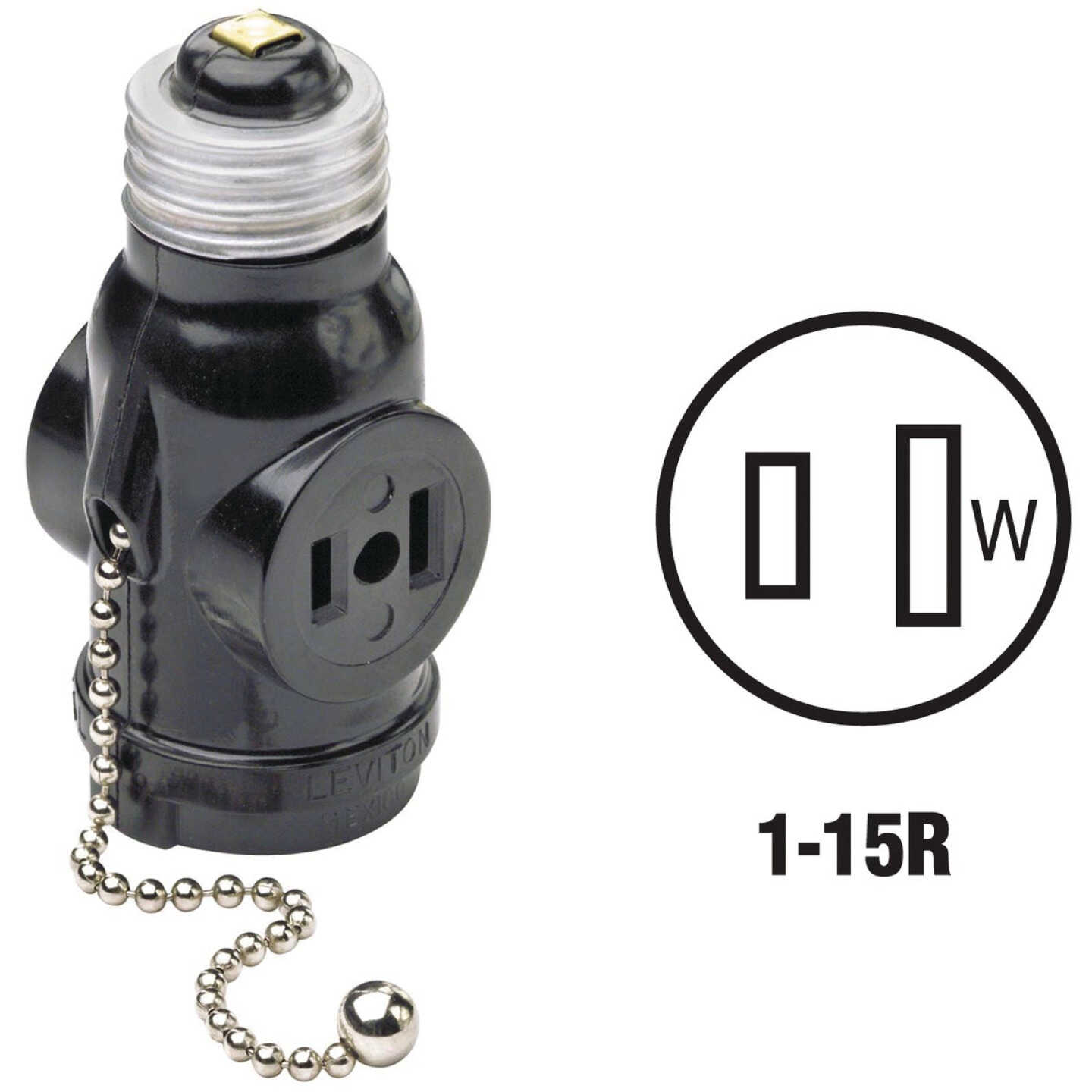 Leviton Black 125V Pull Chain Socket Adapter Image 1