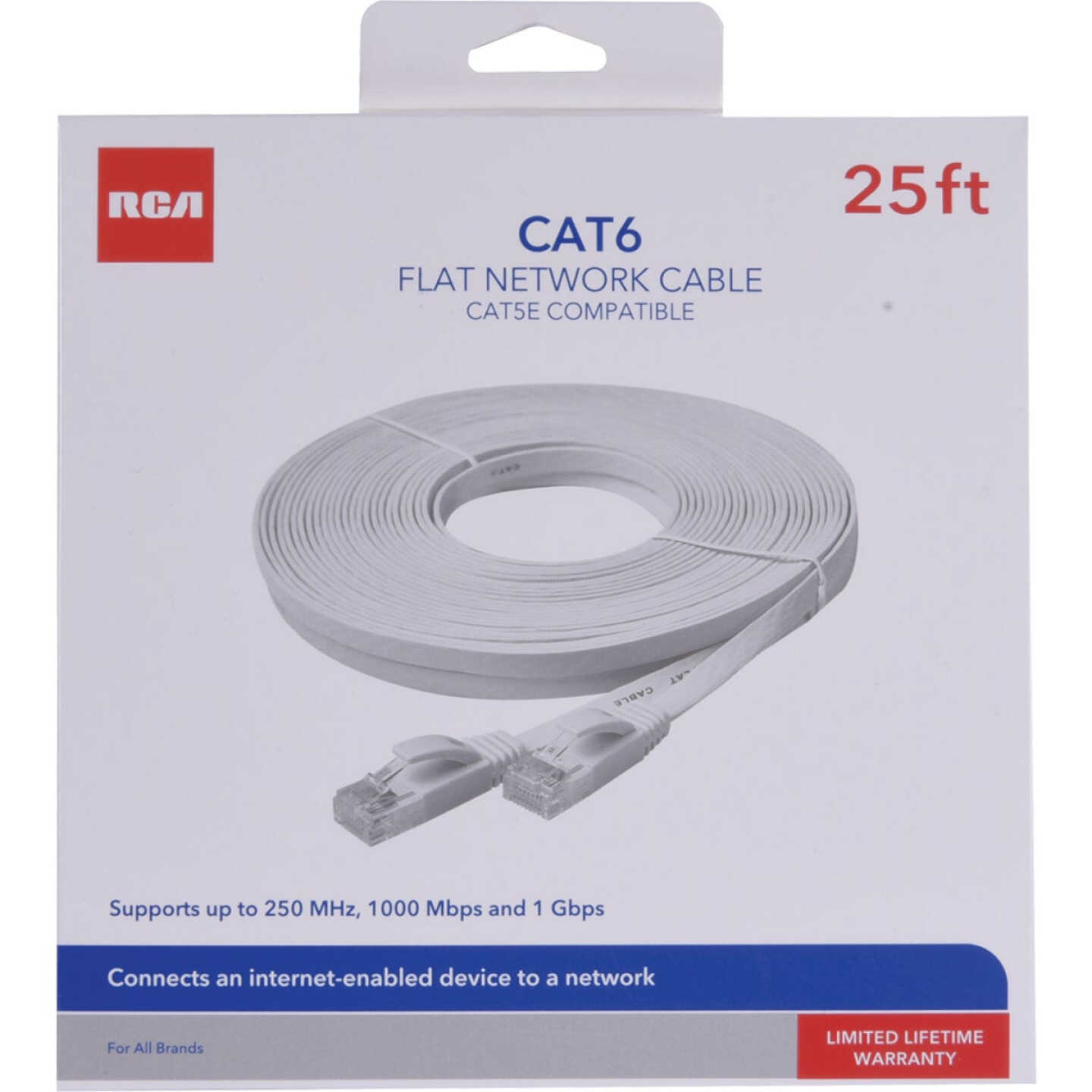 RCA 25 Ft. CAT-6 White Flat Network Cable Image 1