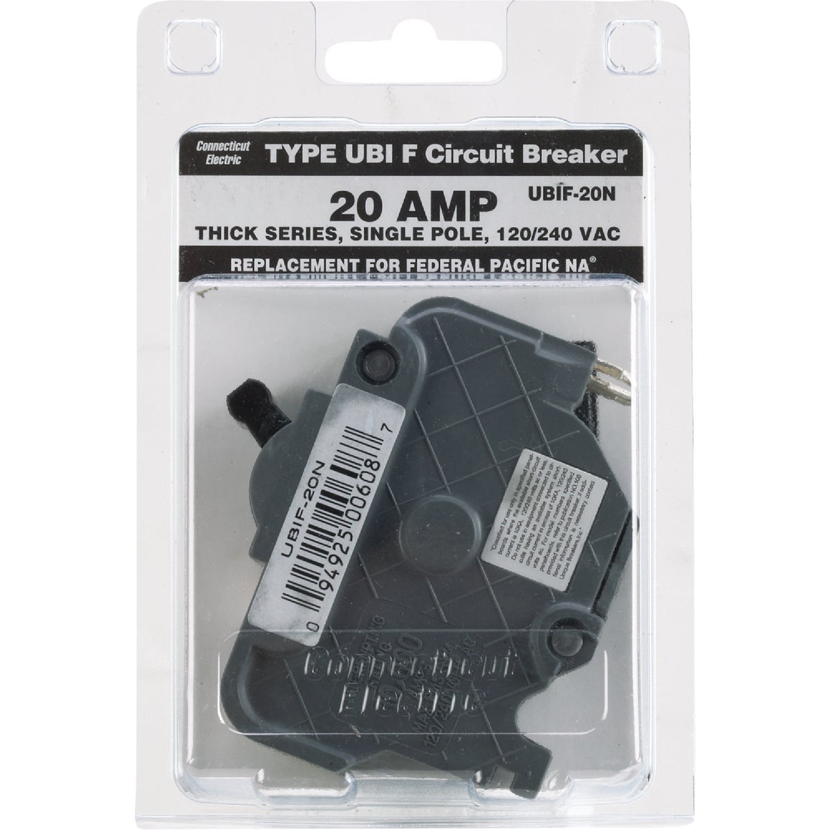 Connecticut Electric 20A Single-Pole Standard Trip Packaged Replacement Circuit Breaker For Federal Pacific Image 2