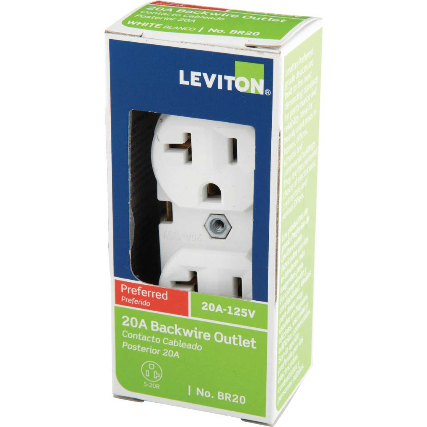 Leviton 20A White Shallow Commercial Grade 5-20R Duplex Outlet Image 3
