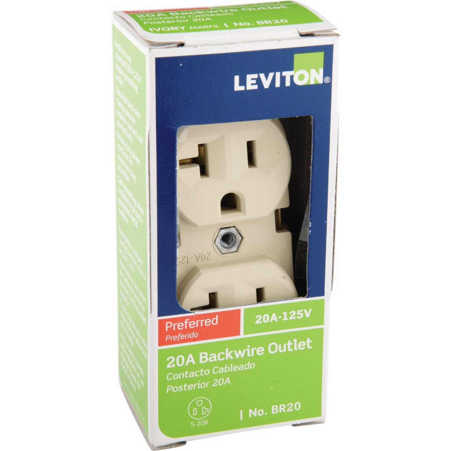 Leviton 20A Ivory Shallow Commercial Grade 5-20R Duplex Outlet Image 2