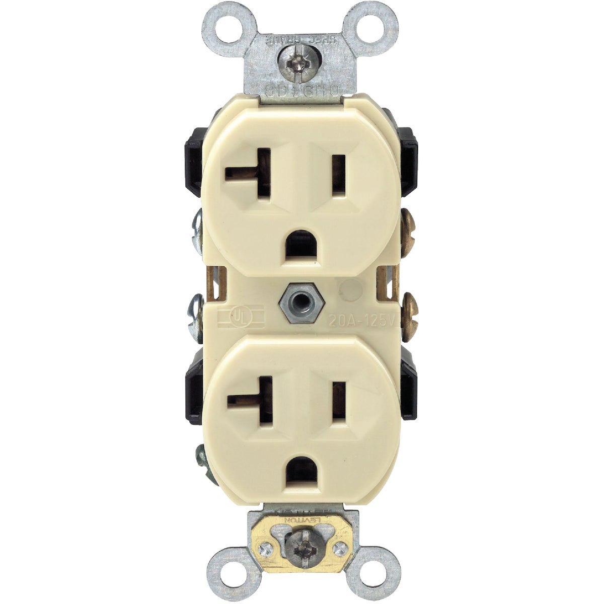Leviton 20A Ivory Shallow Commercial Grade 5-20R Duplex Outlet Image 4