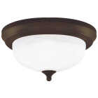 anarm 13 In. Oil Rubbed Bronze Incandescent Flush Mount Ceiling Light Fixture with Alabaster Glass Image 1