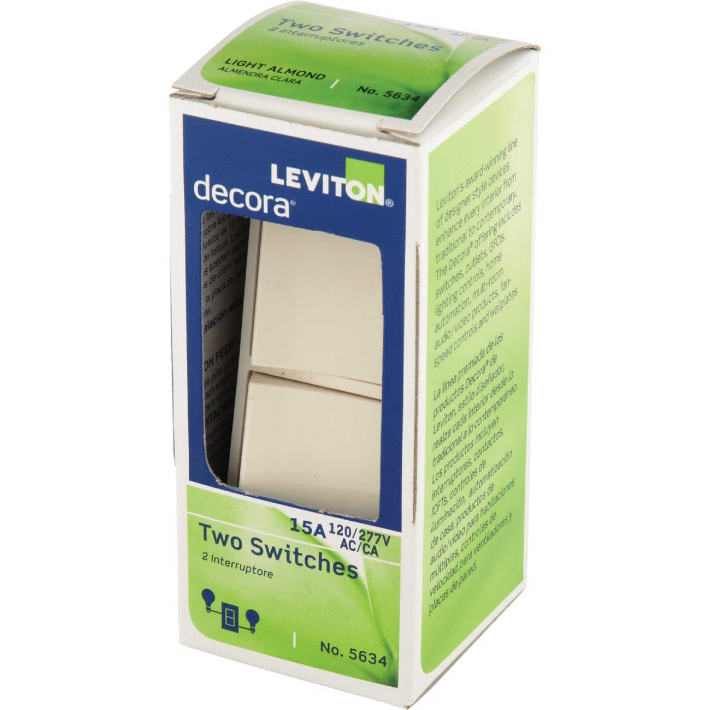 Leviton Single Pole Light Almond 15A Duplex Switch Image 3