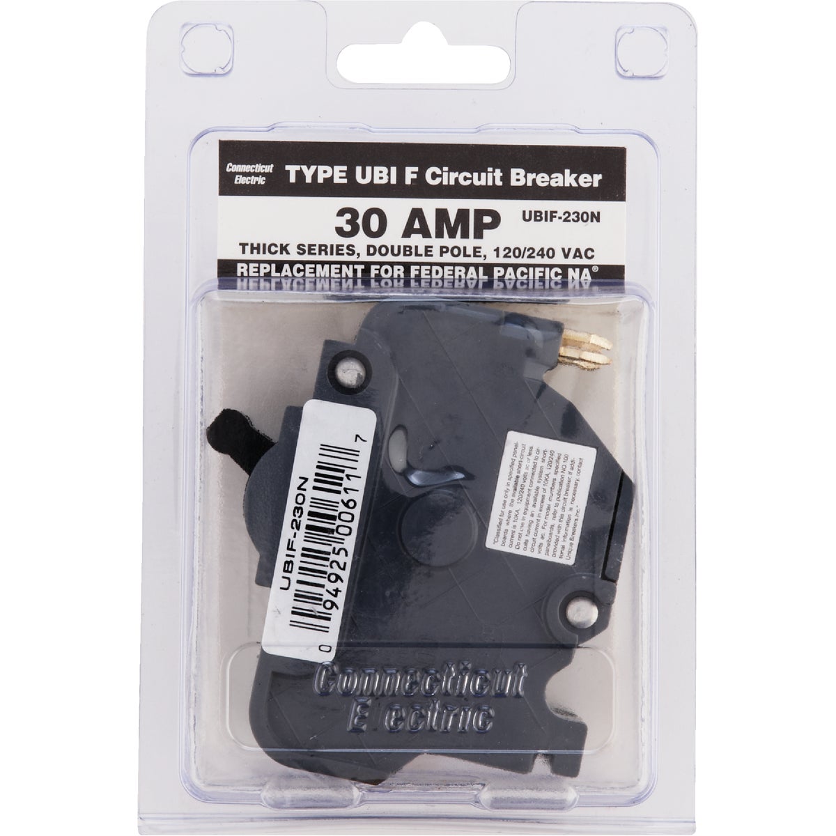 Connecticut Electric 30A Double-Pole Standard Trip Packaged Replacement Circuit Breaker For Federal Pacific Image 2