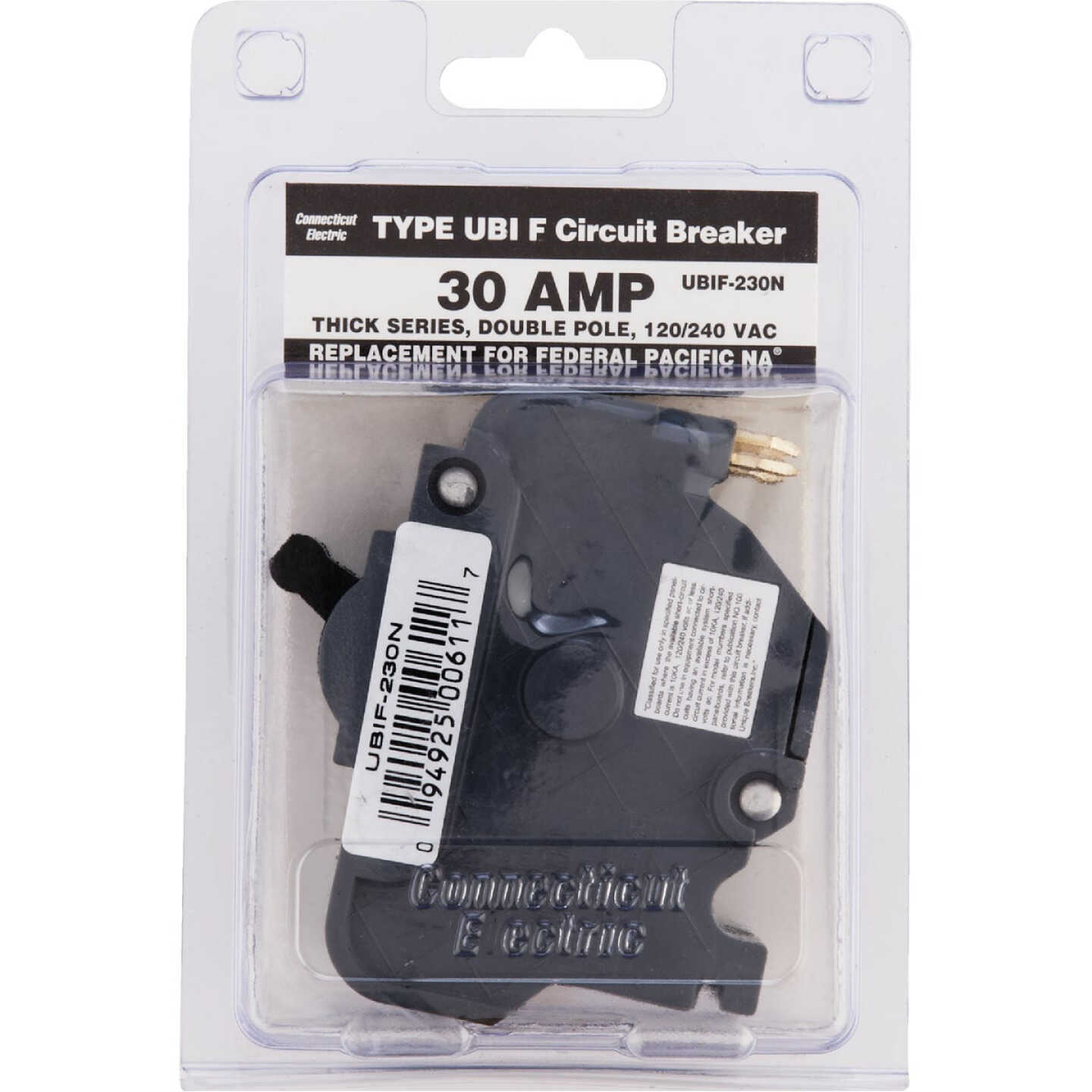 Connecticut Electric 30A Double-Pole Standard Trip Packaged Replacement Circuit Breaker For Federal Pacific Image 2