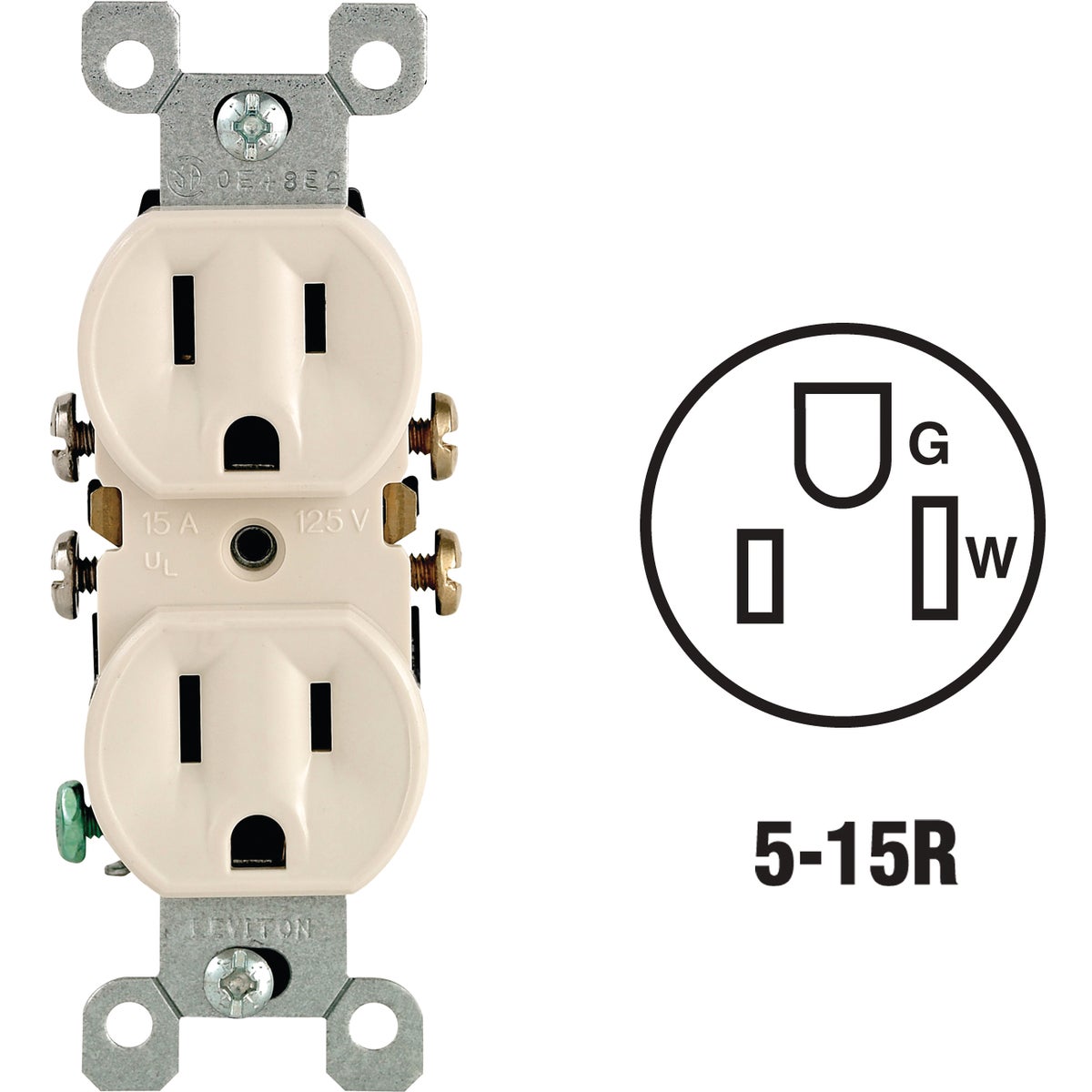 Leviton 15A Light Almond Shallow Grounded 5-15R Duplex Outlet Image 1