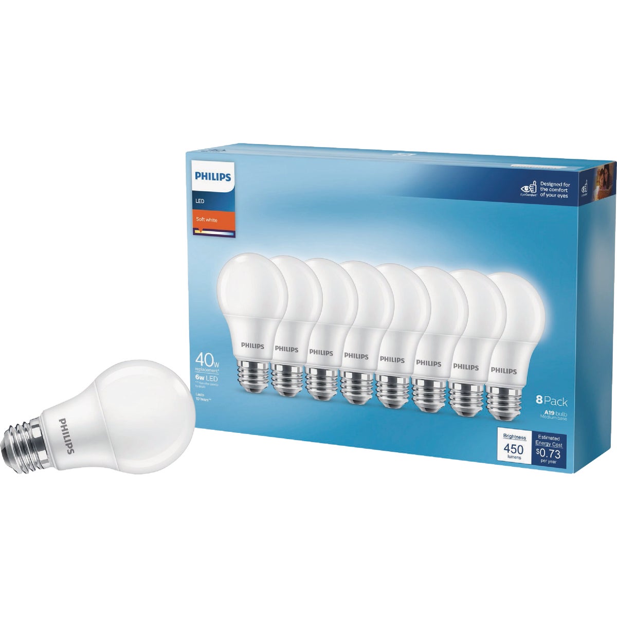 Philips 40W Equivalent Soft White A19 Medium LED Light Bulb (8-Pack) Image 1