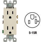 Leviton Decora 15A Light Almond Residential Grade 5-15R Duplex Outlet Image 1
