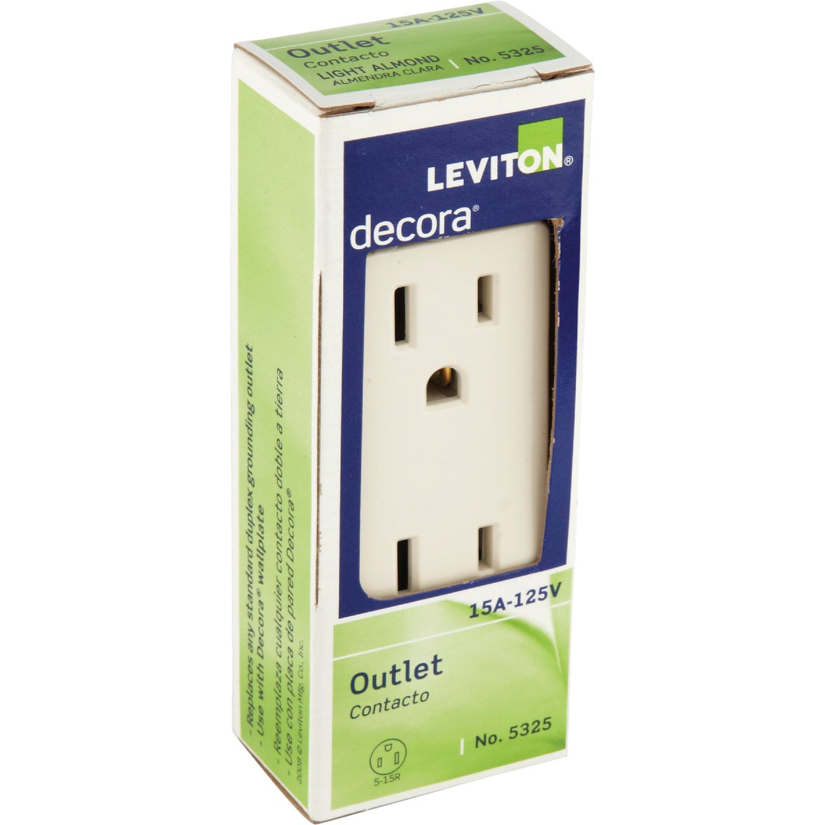 Leviton Decora 15A Light Almond Residential Grade 5-15R Duplex Outlet Image 2