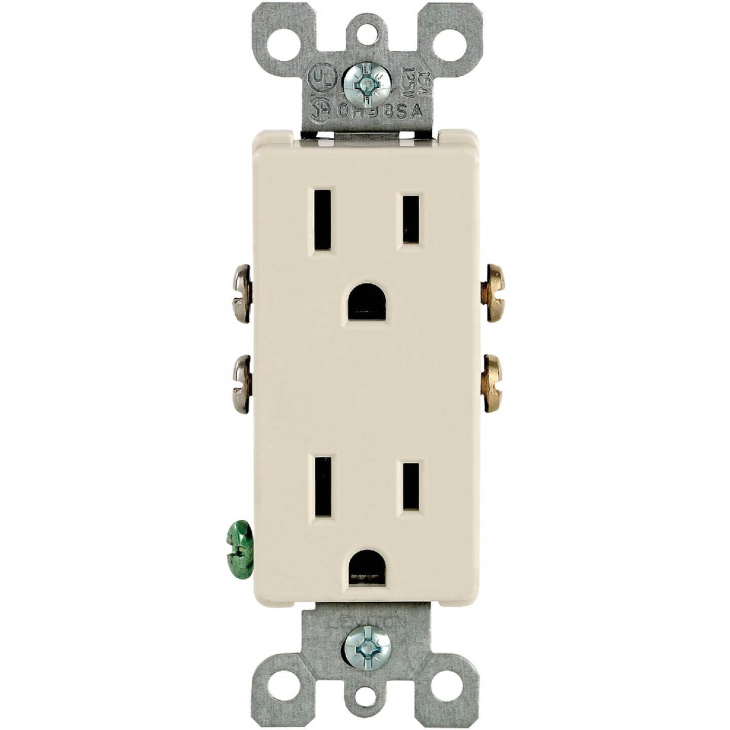 Leviton Decora 15A Light Almond Residential Grade 5-15R Duplex Outlet Image 4
