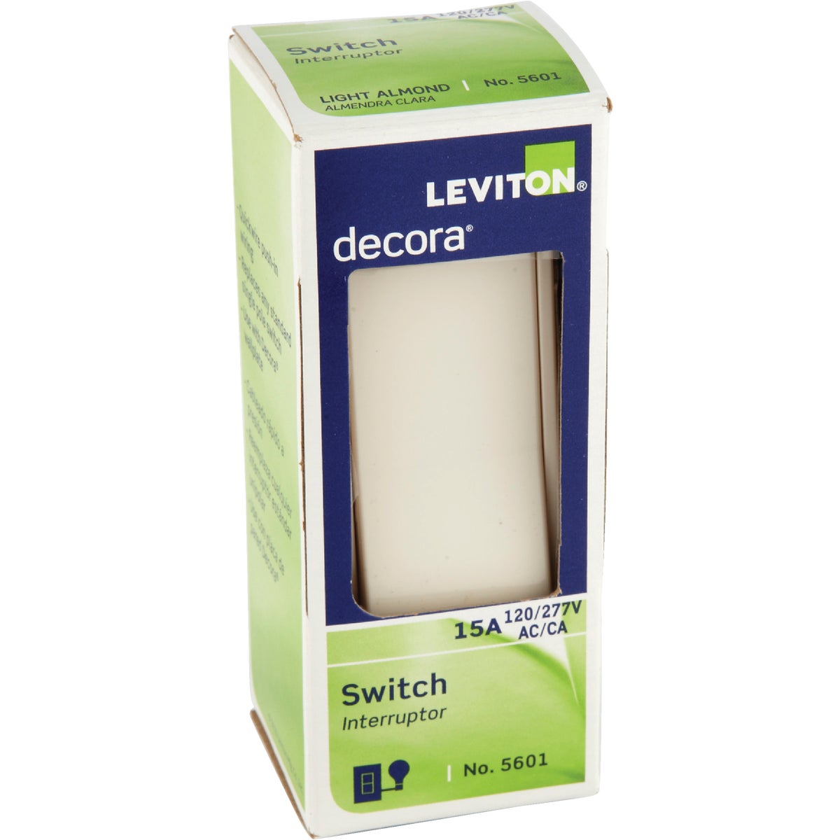 Leviton Decora Residential Grade 15 Amp Rocker Single Pole Switch, Light Almond Image 2