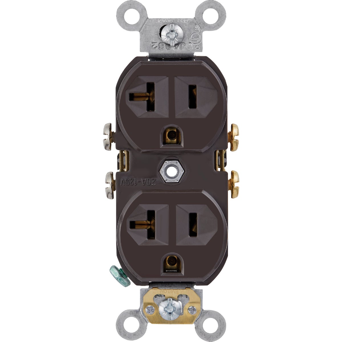 Leviton 20A Brown Commercial Grade 5-20R Combination Side Back Wire Duplex Outlet Image 1