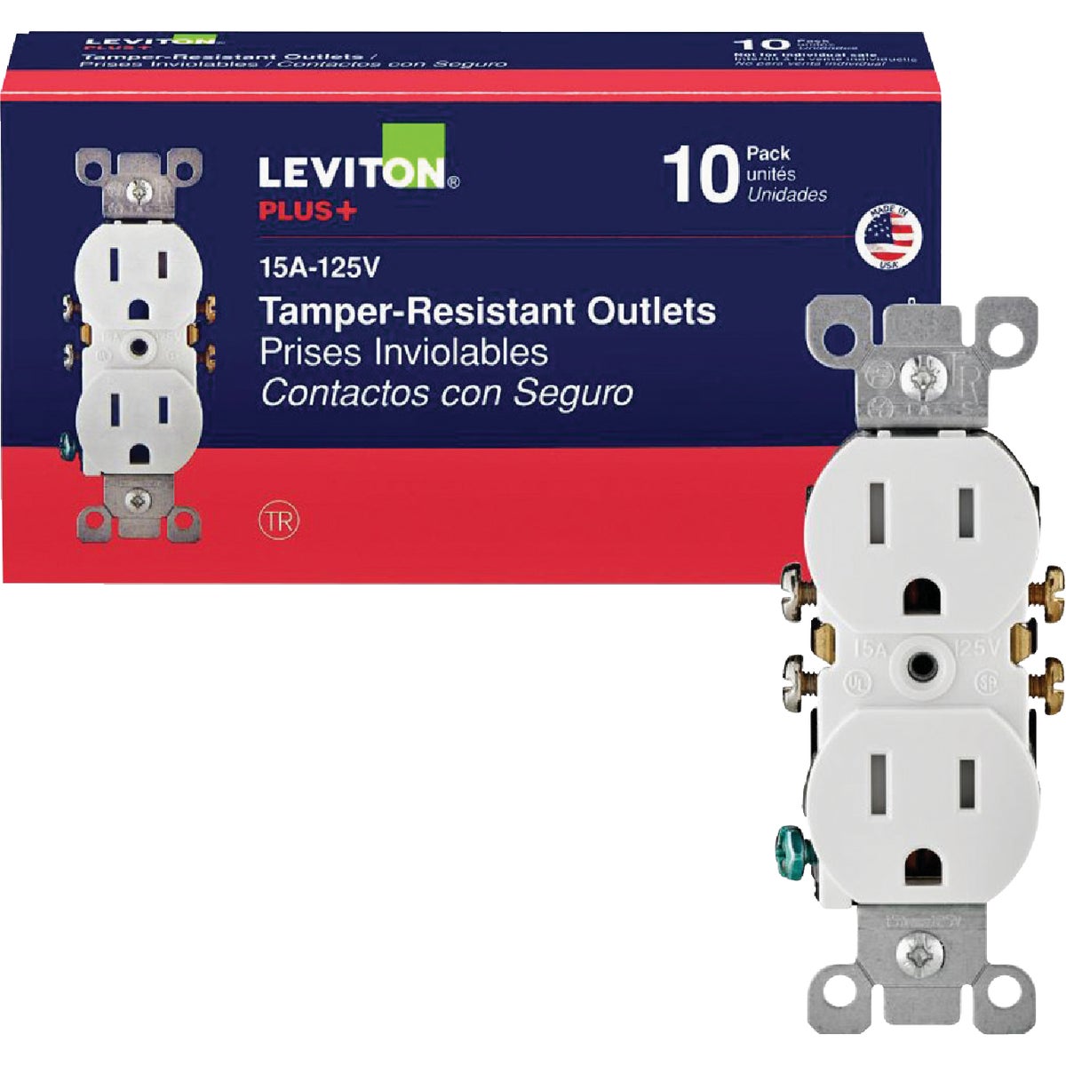 Leviton 15A White Tamper Resistant 5-15R Duplex Outlet (10-Pack)