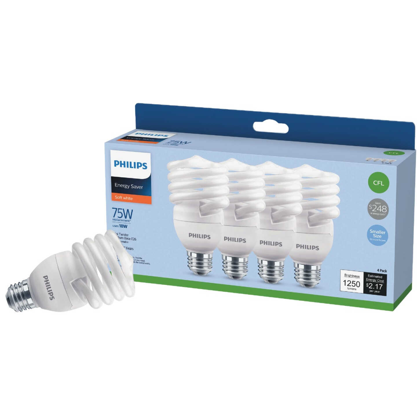 Philips Energy Saver 75W Equivalent Soft White Medium Base T2 Spiral CFL Light Bulb (4-Pack) Image 1